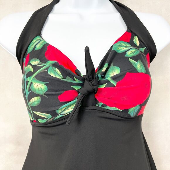 Cocoship Pinup Swimsuit Womens Small Retro Sailor Skirted Roses Feminine Glam - Picture 2 of 10